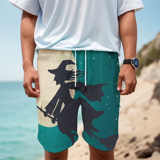 Full Moon Halloween Flying Witch Print Men's Cargo Shorts