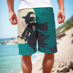 Full Moon Halloween Flying Witch Print Men's Cargo Shorts