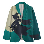 Full Moon Halloween Flying Witch Print Men's Cotton Blazer