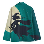 Full Moon Halloween Flying Witch Print Men's Cotton Blazer