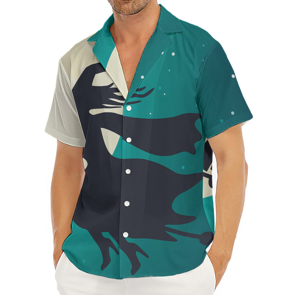 Full Moon Halloween Flying Witch Print Men's Deep V-Neck Shirt