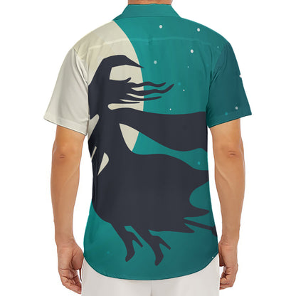 Full Moon Halloween Flying Witch Print Men's Deep V-Neck Shirt