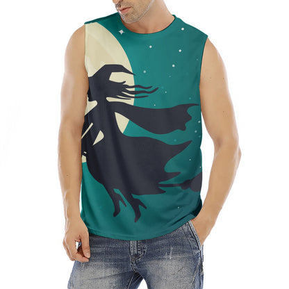 Full Moon Halloween Flying Witch Print Men's Fitness Tank Top