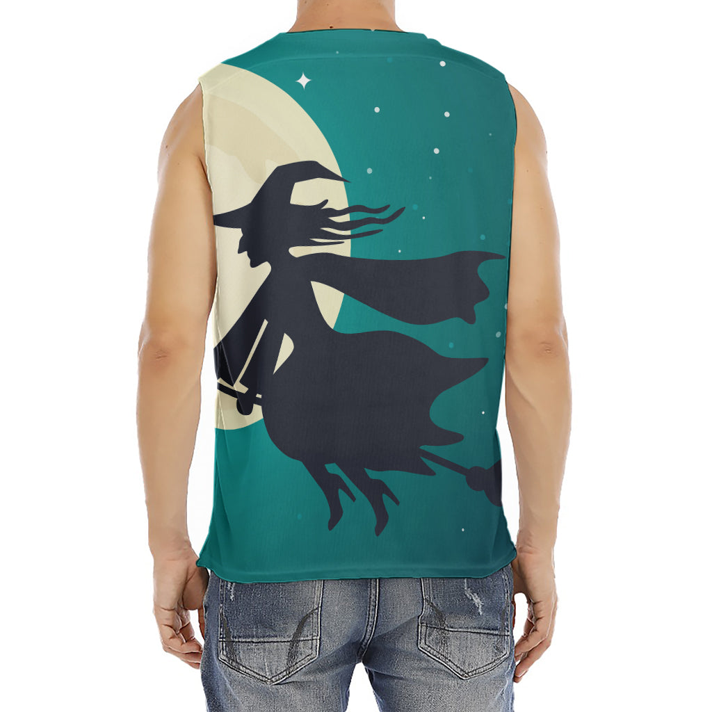 Full Moon Halloween Flying Witch Print Men's Fitness Tank Top