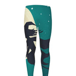 Full Moon Halloween Flying Witch Print Men's leggings