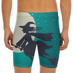 Full Moon Halloween Flying Witch Print Men's Long Boxer Briefs