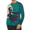 Full Moon Halloween Flying Witch Print Men's Long Sleeve Rash Guard
