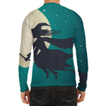 Full Moon Halloween Flying Witch Print Men's Long Sleeve Rash Guard