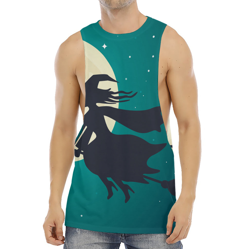 Full Moon Halloween Flying Witch Print Men's Muscle Tank Top