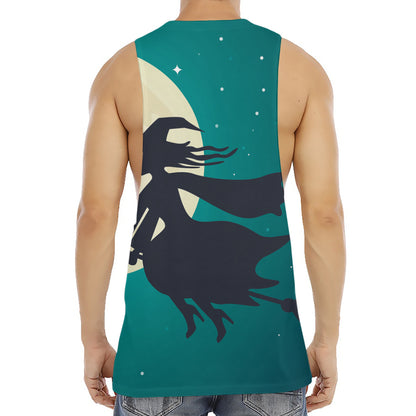 Full Moon Halloween Flying Witch Print Men's Muscle Tank Top