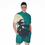 Full Moon Halloween Flying Witch Print Men's Rompers