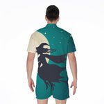 Full Moon Halloween Flying Witch Print Men's Rompers