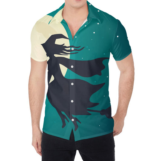 Full Moon Halloween Flying Witch Print Men's Shirt