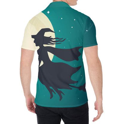 Full Moon Halloween Flying Witch Print Men's Shirt