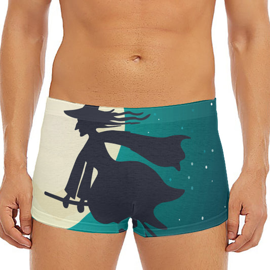 Full Moon Halloween Flying Witch Print Men's Short Boxer Briefs
