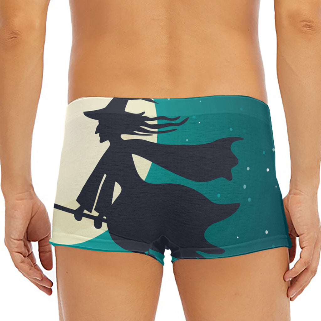Full Moon Halloween Flying Witch Print Men's Short Boxer Briefs