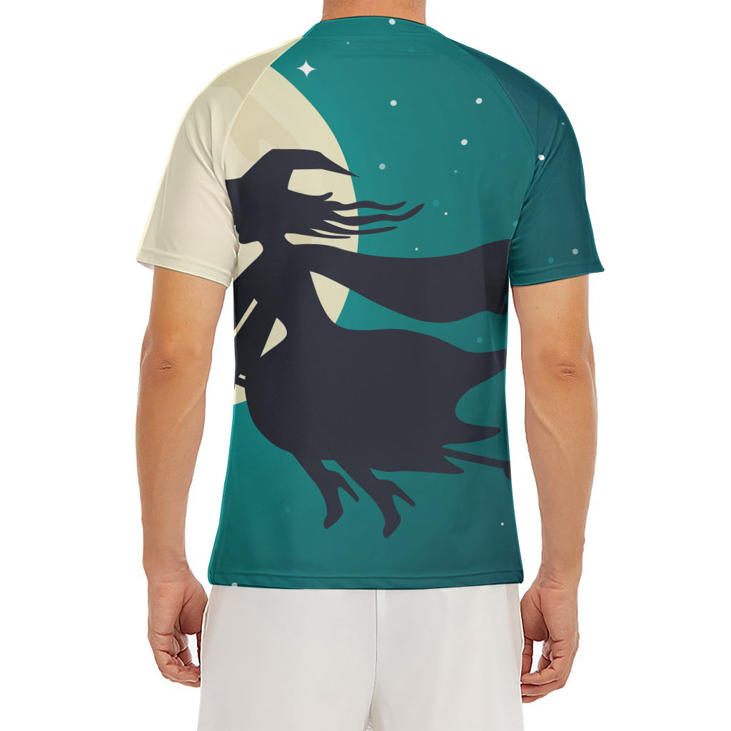 Full Moon Halloween Flying Witch Print Men's Short Sleeve Rash Guard