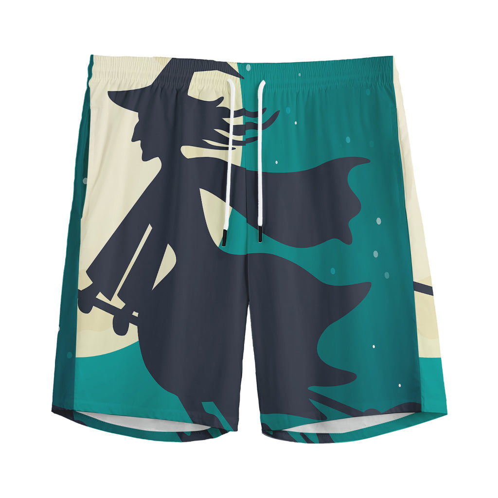Full Moon Halloween Flying Witch Print Men's Sports Shorts