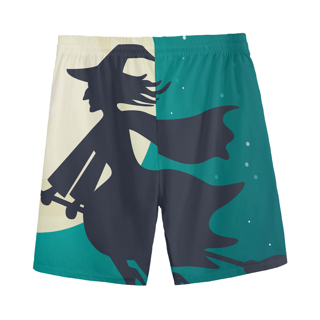 Full Moon Halloween Flying Witch Print Men's Sports Shorts