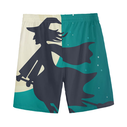 Full Moon Halloween Flying Witch Print Men's Sports Shorts