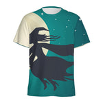 Full Moon Halloween Flying Witch Print Men's Sports T-Shirt