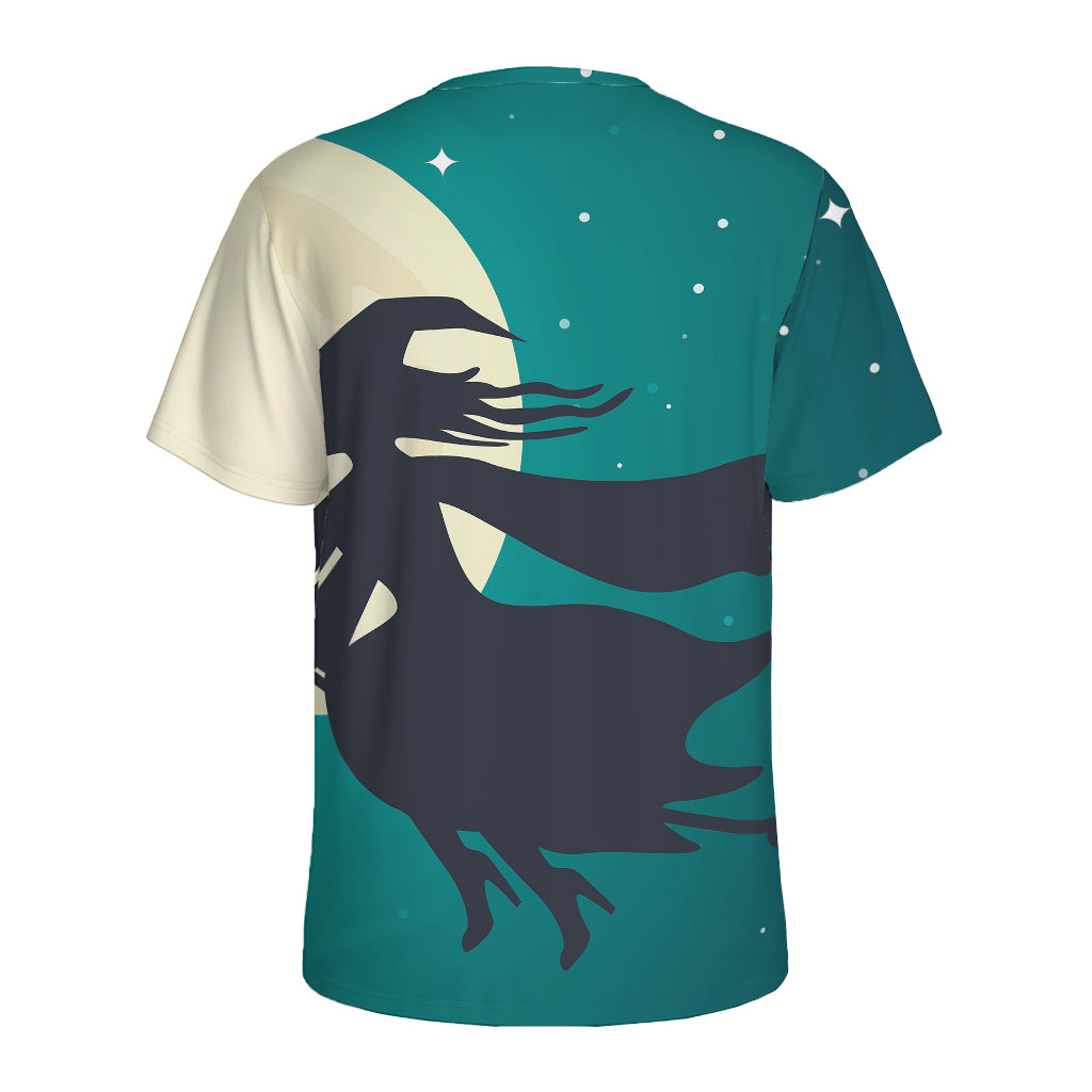 Full Moon Halloween Flying Witch Print Men's Sports T-Shirt
