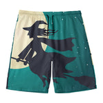 Full Moon Halloween Flying Witch Print Men's Swim Trunks