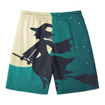 Full Moon Halloween Flying Witch Print Men's Swim Trunks