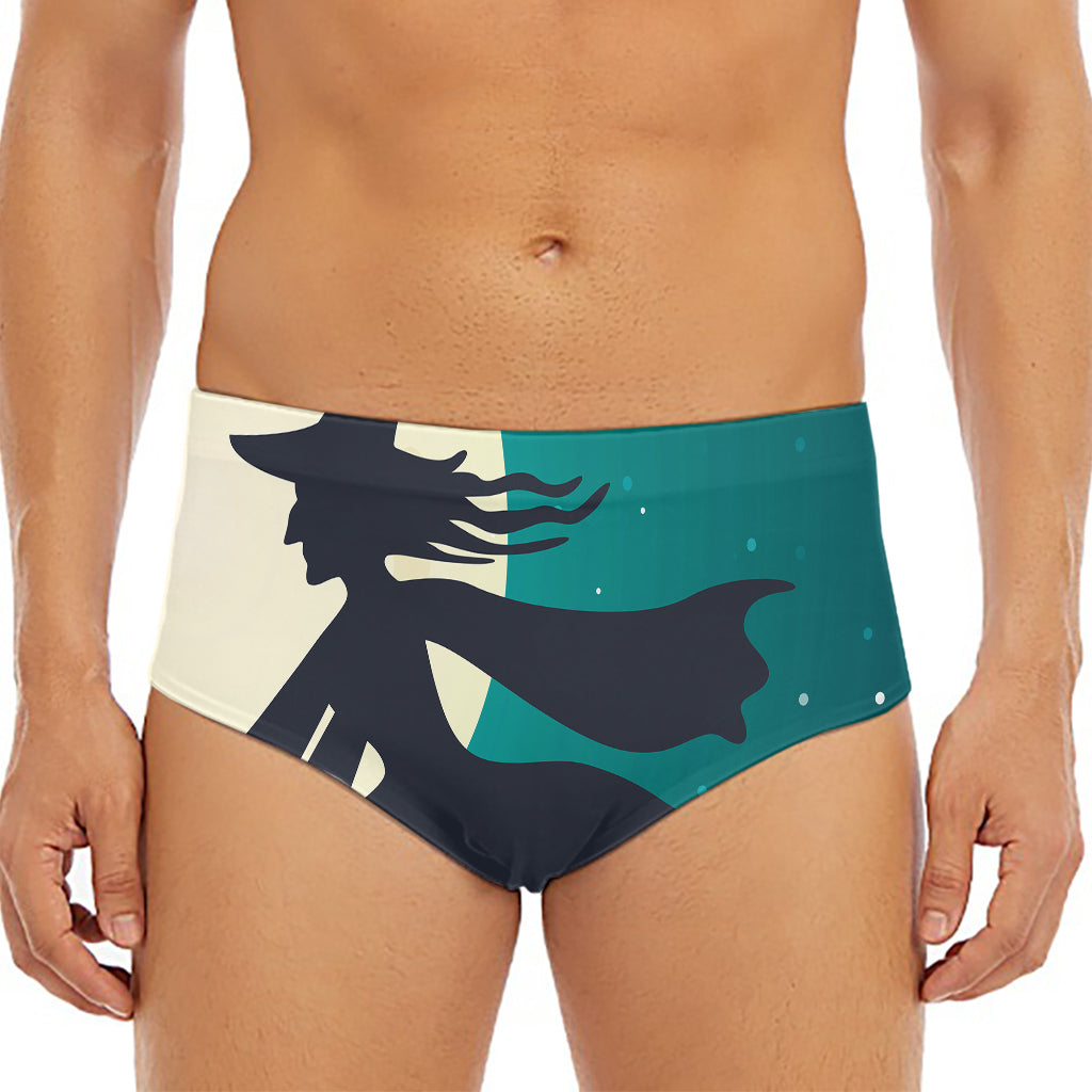 Full Moon Halloween Flying Witch Print Men's Triangle Swim Briefs