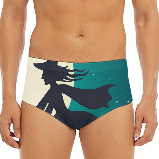 Full Moon Halloween Flying Witch Print Men's Triangle Swim Briefs