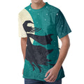 Full Moon Halloween Flying Witch Print Men's Velvet T-Shirt