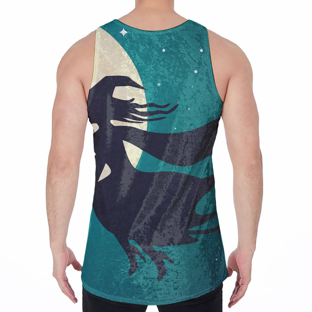 Full Moon Halloween Flying Witch Print Men's Velvet Tank Top