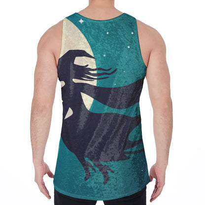 Full Moon Halloween Flying Witch Print Men's Velvet Tank Top