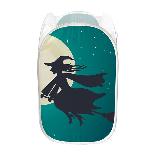 Full Moon Halloween Flying Witch Print Mesh Laundry Hamper