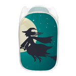 Full Moon Halloween Flying Witch Print Mesh Laundry Hamper