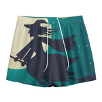 Full Moon Halloween Flying Witch Print Mesh Shorts