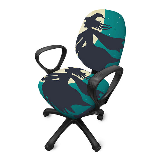 Full Moon Halloween Flying Witch Print Office Chair Cover