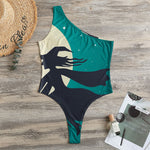 Full Moon Halloween Flying Witch Print One Shoulder Bodysuit