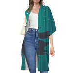 Full Moon Halloween Flying Witch Print Open Front Beach Cover Up