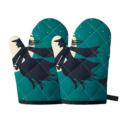Full Moon Halloween Flying Witch Print Oven Mitts