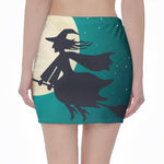 Full Moon Halloween Flying Witch Print Pencil Mini Skirt
