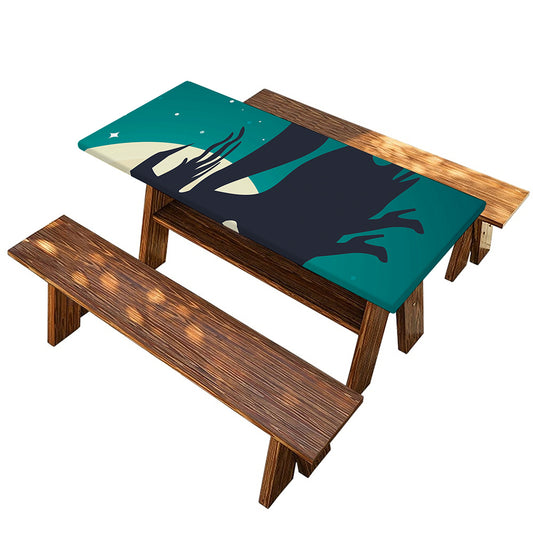 Full Moon Halloween Flying Witch Print Picnic Table Cover