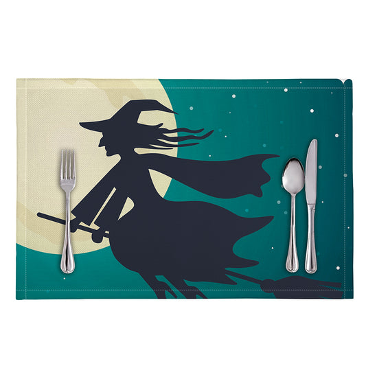 Full Moon Halloween Flying Witch Print Placemat