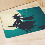 Full Moon Halloween Flying Witch Print Polyester Doormat