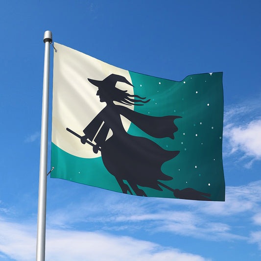 Full Moon Halloween Flying Witch Print Polyester Flag