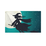 Full Moon Halloween Flying Witch Print Polyester Flag