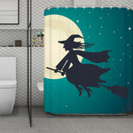 Full Moon Halloween Flying Witch Print Polyester Shower Curtain
