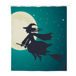 Full Moon Halloween Flying Witch Print Polyester Shower Curtain