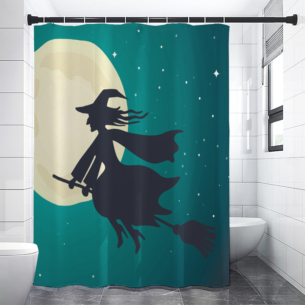 Full Moon Halloween Flying Witch Print Premium Shower Curtain