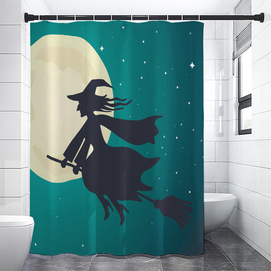 Full Moon Halloween Flying Witch Print Premium Shower Curtain
